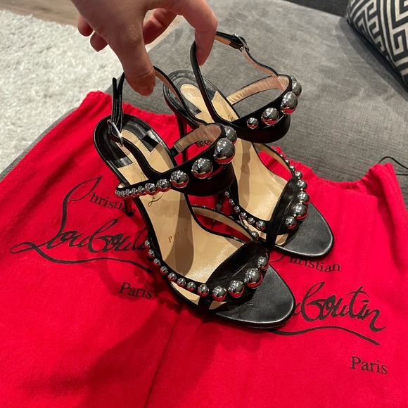 Christian Louboutin Black 100mm Leather Sandals - Picture 1 of 6